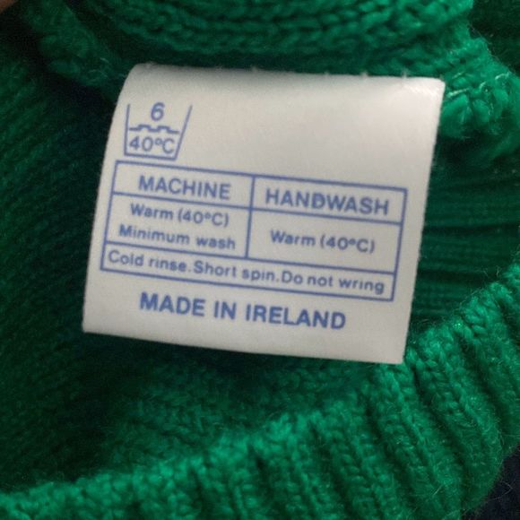 Quill's Woolen Market Ireland Green Blue Hand Knit Cable Knit Sweater Men Small - Picture 5 of 7